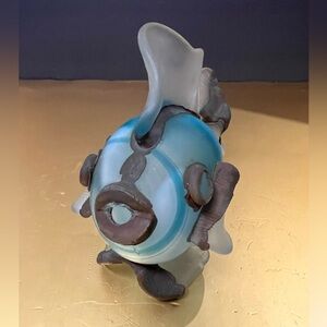 Art glass signed by artist colored frosted glass fish sculpture